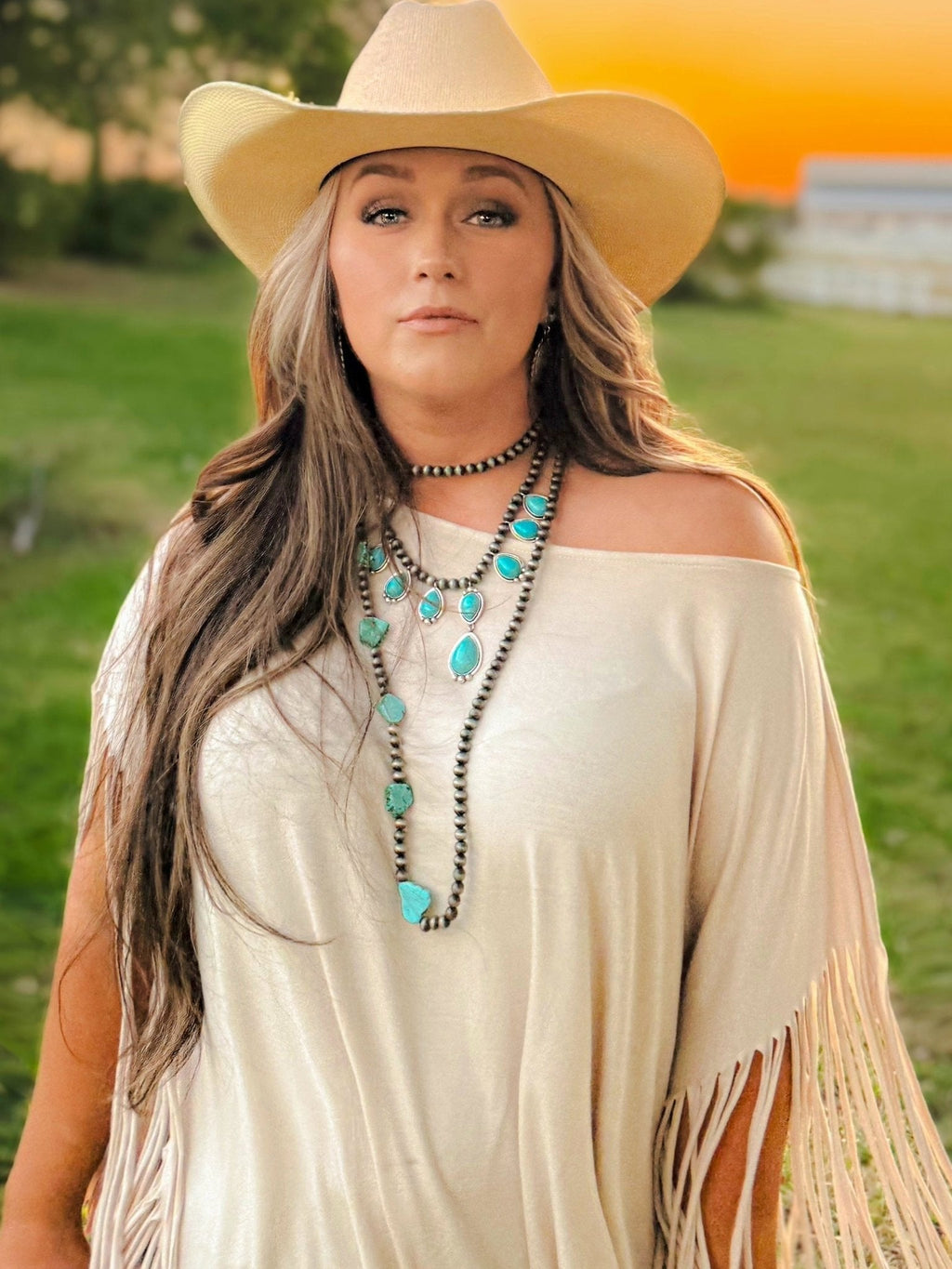 Western Long Faux Turquoise Nugget & Sterling Pearl Statement Necklace — 48 Inch - Rooted & Reckless Co.