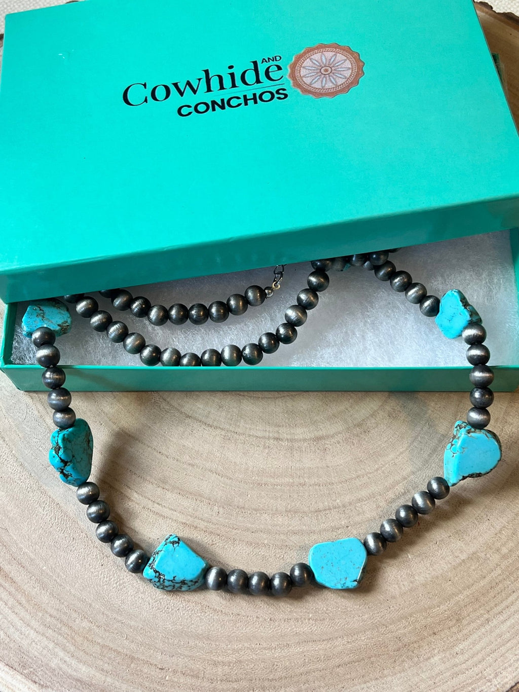 Western Long Faux Turquoise Nugget & Sterling Pearl Statement Necklace — 48 Inch - Rooted & Reckless Co.