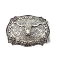 Western Long Horn Belt Buckle — Dark Antique Nickel with Rope Edge Border - Rooted & Reckless Co.