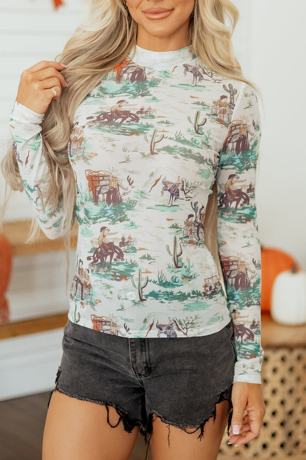 Western Long Sleeve Round Neck Slim Top - Rooted & Reckless Co.