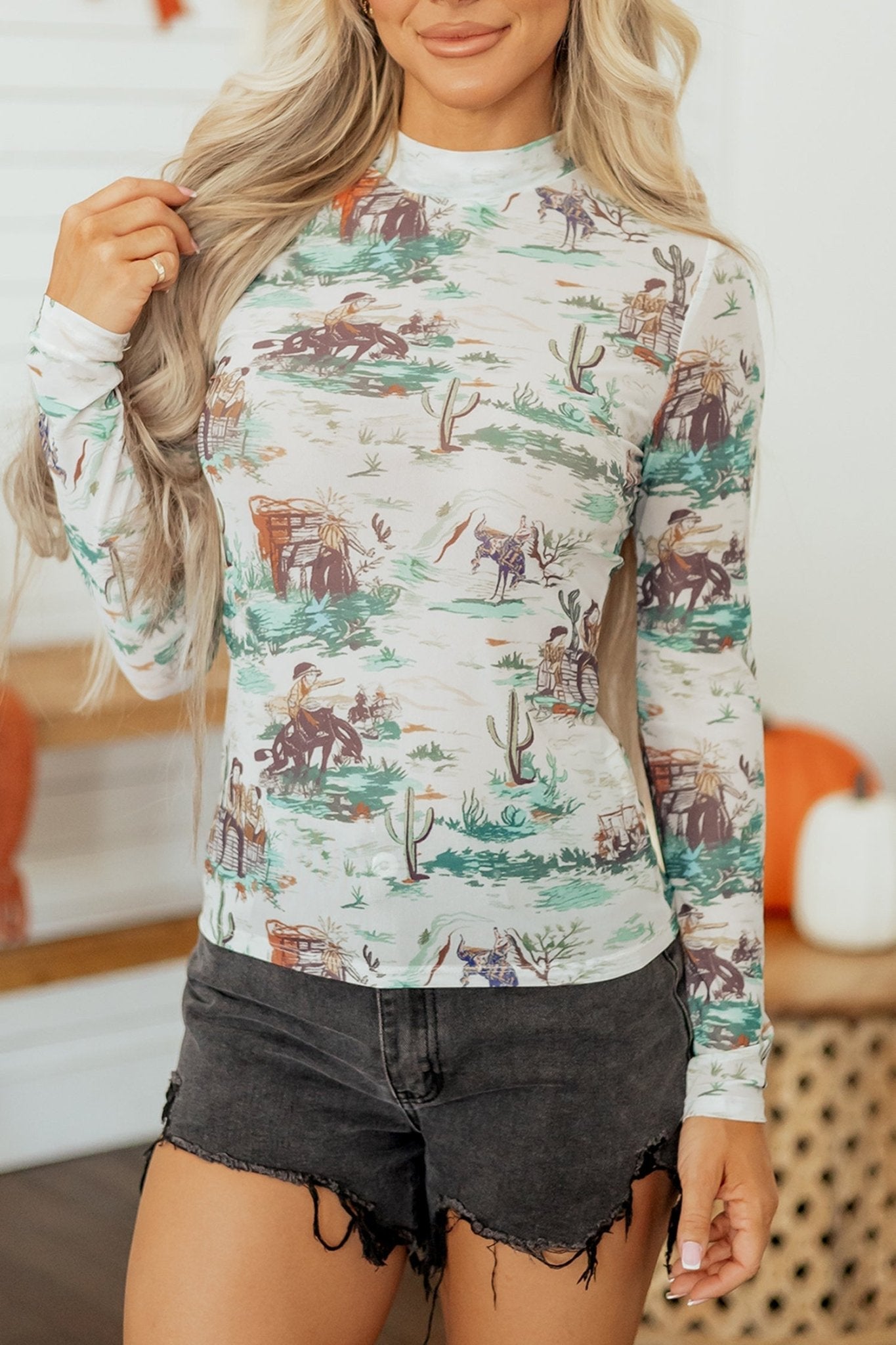 Western Long Sleeve Round Neck Slim Top - Rooted & Reckless Co.