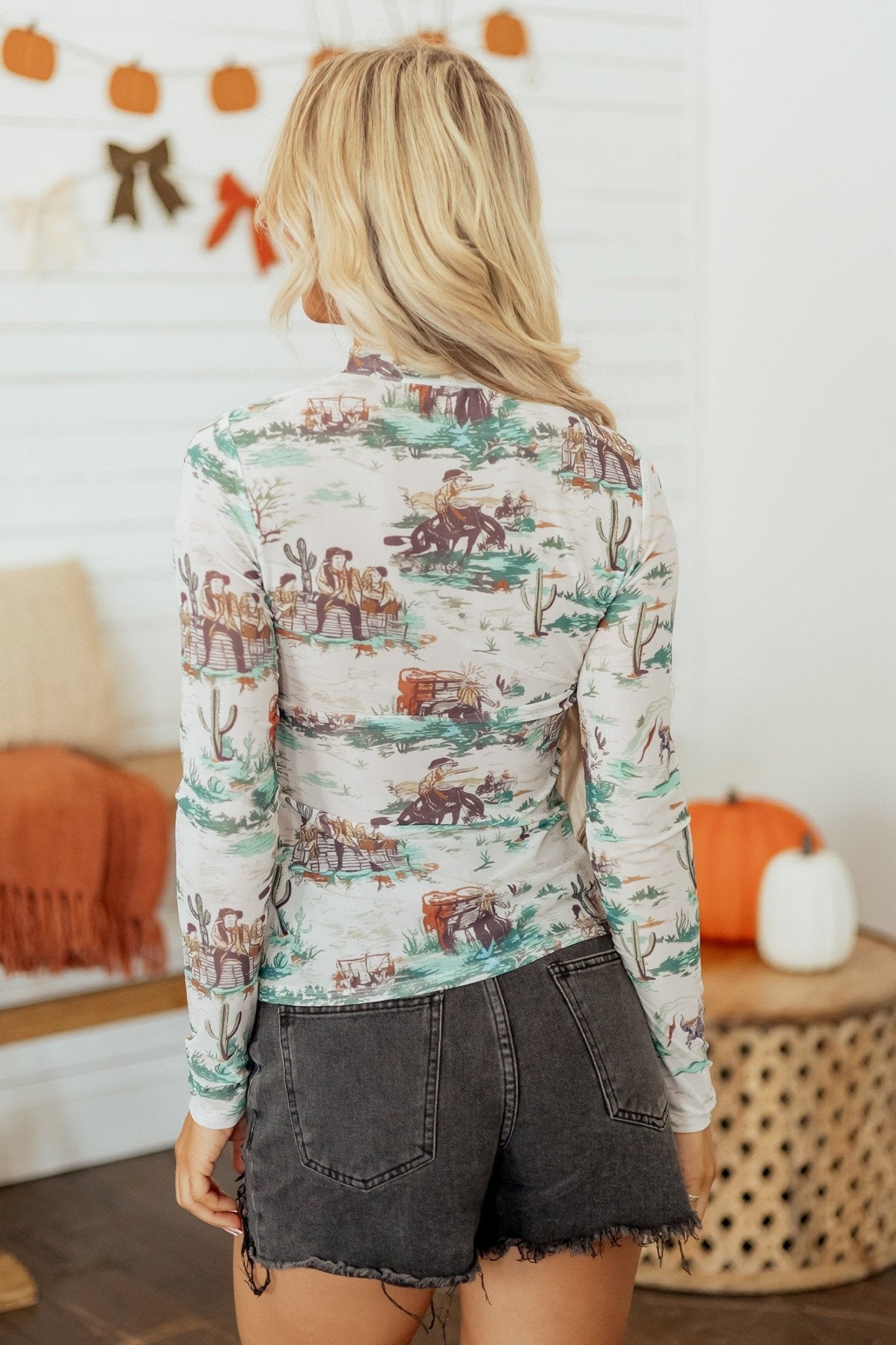 Western Long Sleeve Round Neck Slim Top - Rooted & Reckless Co.