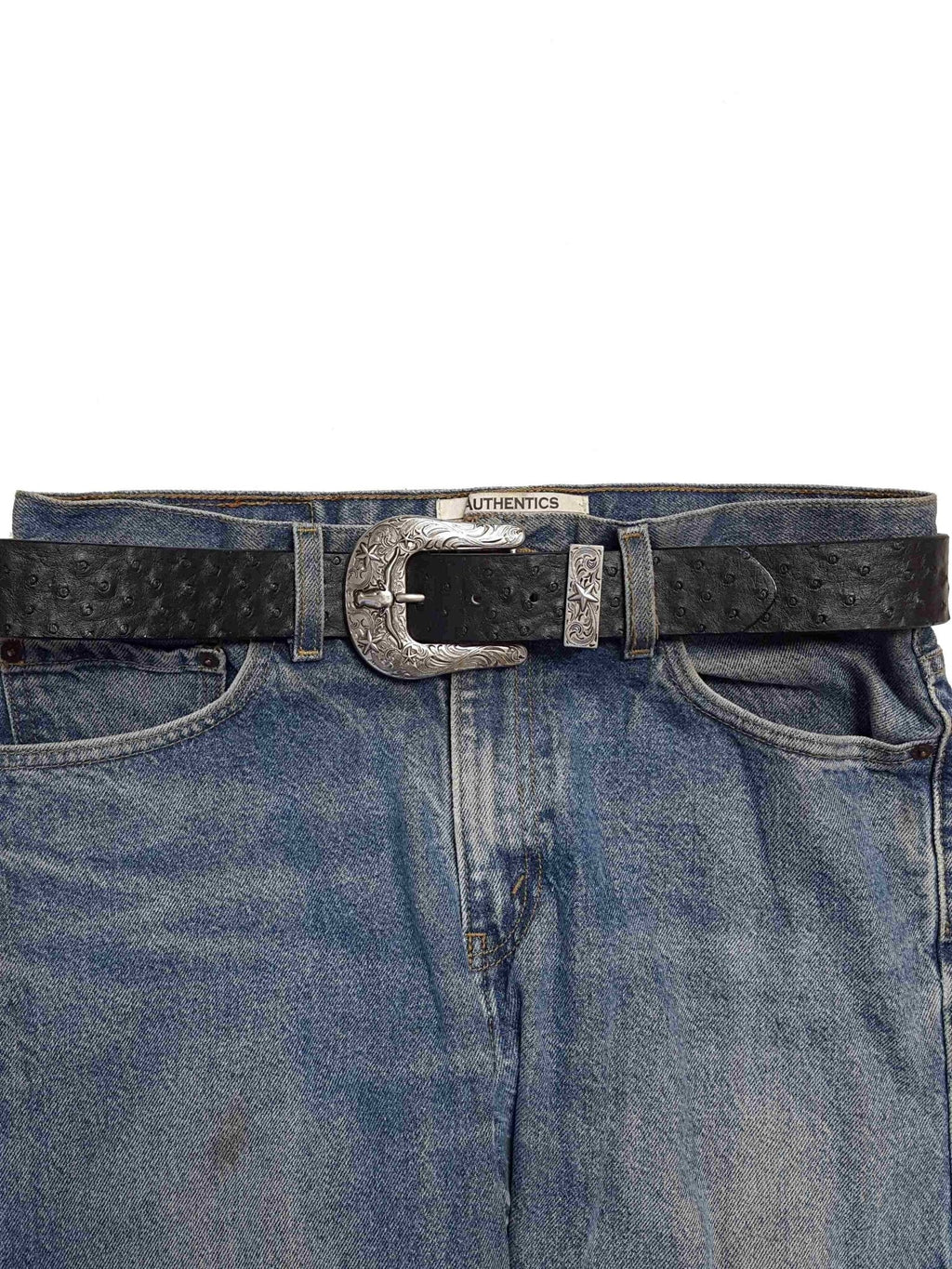 Western Longhorn Buckle Set with Ostrich Print Belt — Texas Star Detail - Rooted & Reckless Co.