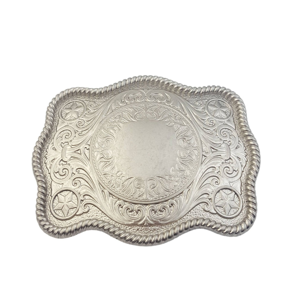 Western Matte Silver Plaque Buckle — Star Detail (Buckle Only) - Rooted & Reckless Co.
