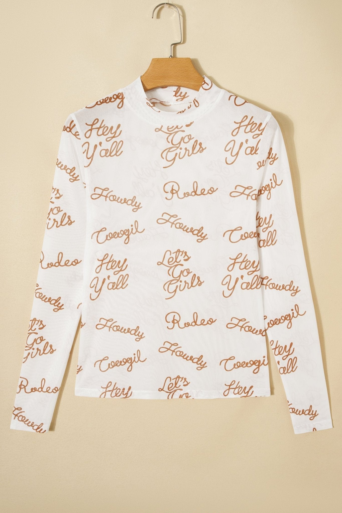Western Mesh High Neck Long Sleeve Top - Rooted & Reckless Co.
