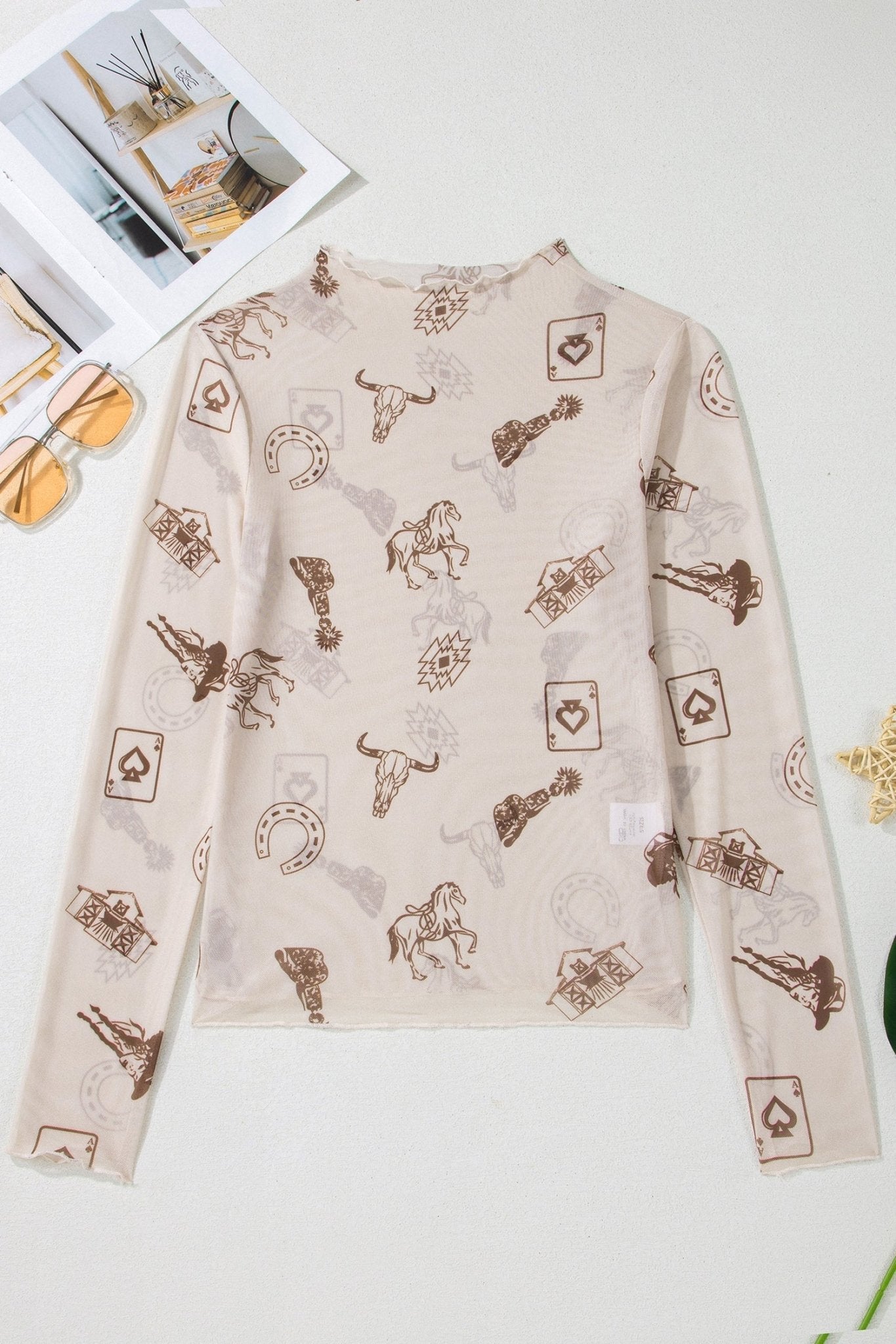 Western Mesh Mock Neck Long Sleeve Top - Rooted & Reckless Co.