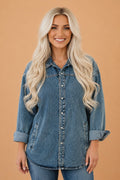 Western Mineral Wash Denim Long Sleeve Shirt Jacket - Rooted & Reckless Co.