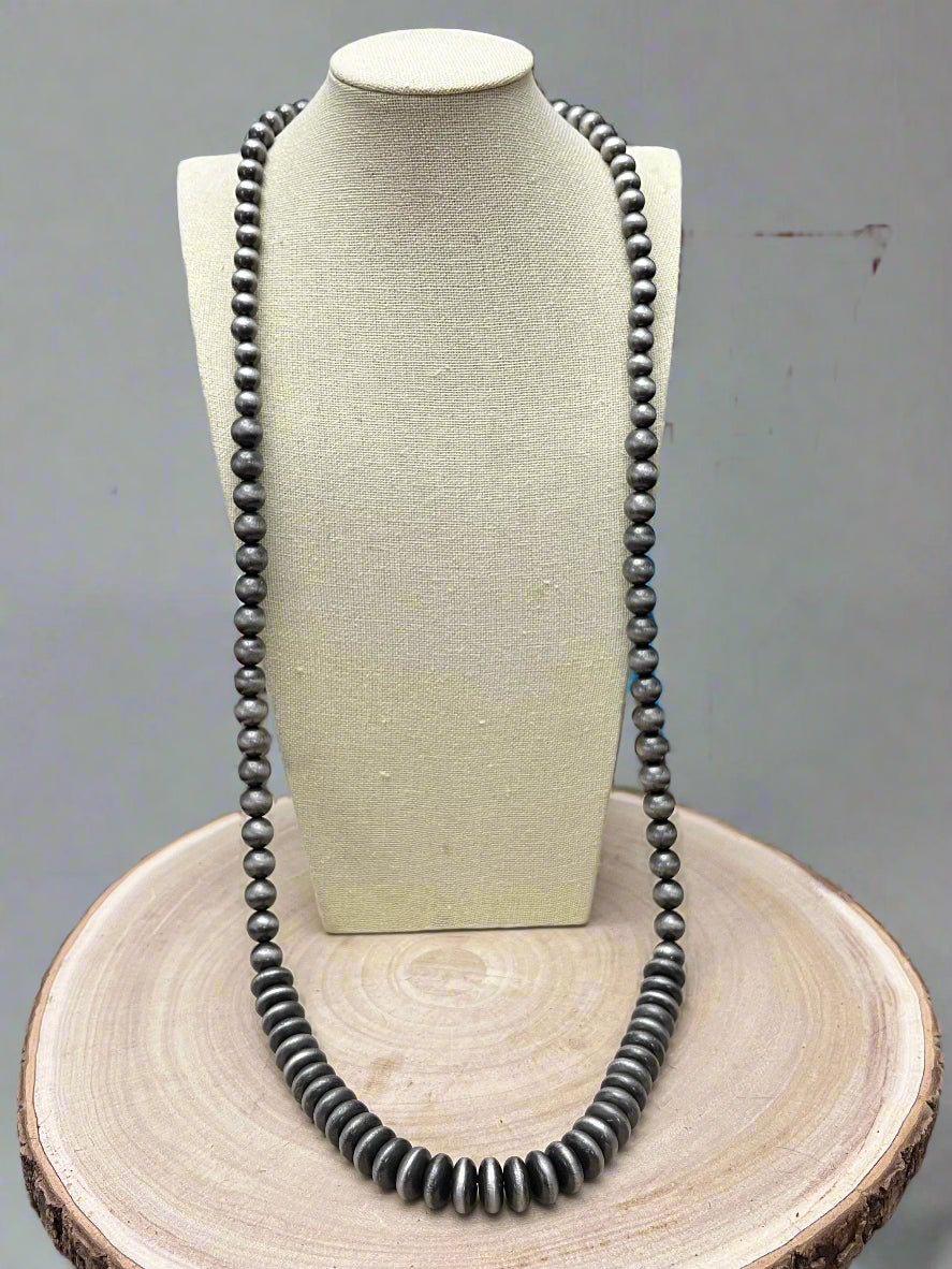 Western Navajo-Style Pearl Necklace & Earring Set — 48 Inch Burnished Silver - Rooted & Reckless Co.