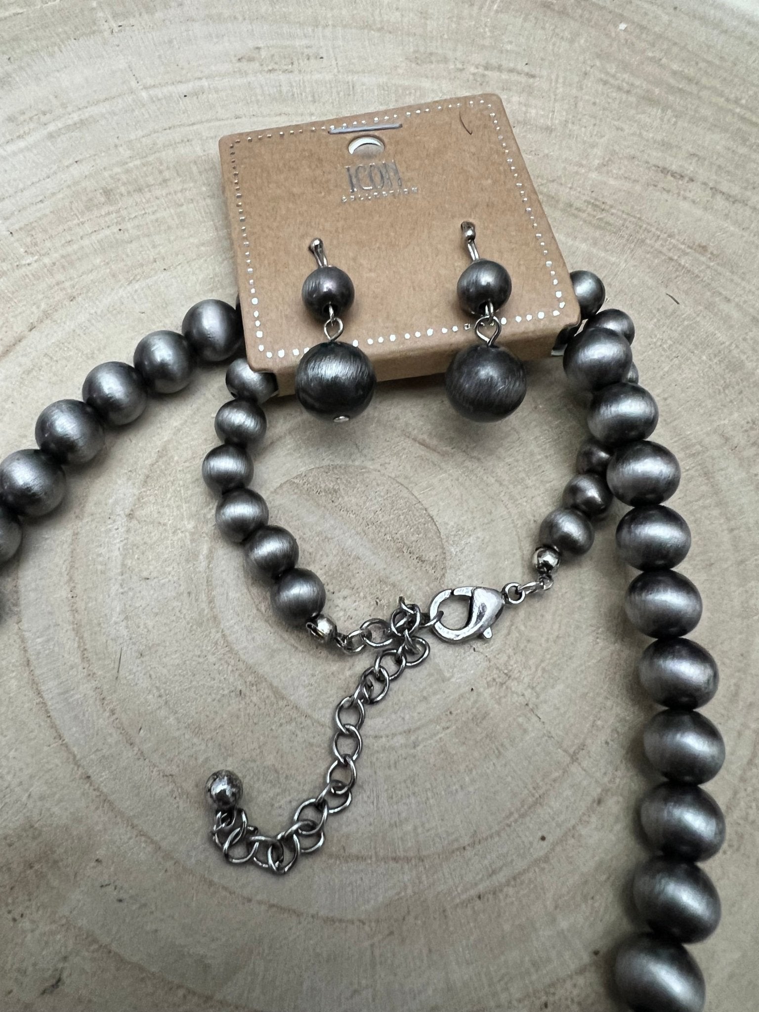 Western Navajo-Style Pearl Necklace & Earring Set — 48 Inch Burnished Silver - Rooted & Reckless Co.