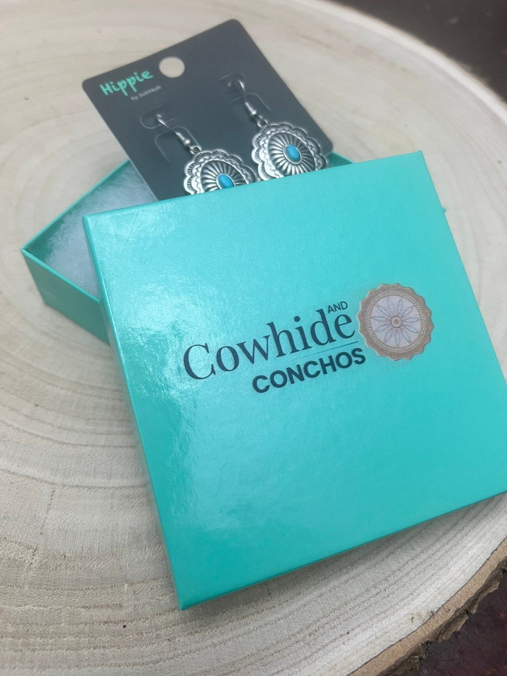 Western Oval Concho Earrings with Faux Turquoise — 1" Drop - Rooted & Reckless Co.