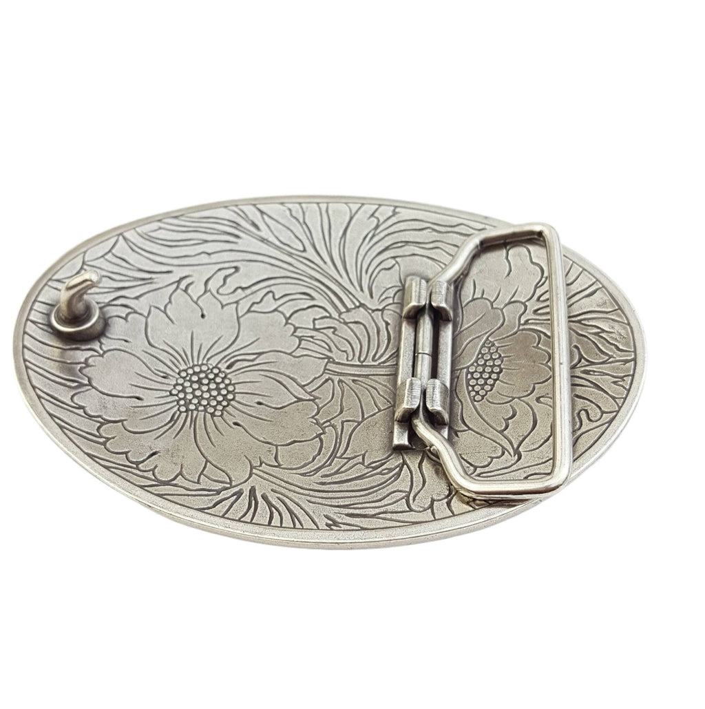 Western Oval Sunflower Belt Buckle — Premium Silver Plating with Gold Trim Accent - Rooted & Reckless Co.