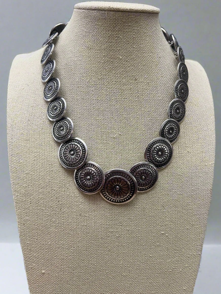Western Overlapping Concho Necklace — 18 Inch Southwestern Statement - Rooted & Reckless Co.