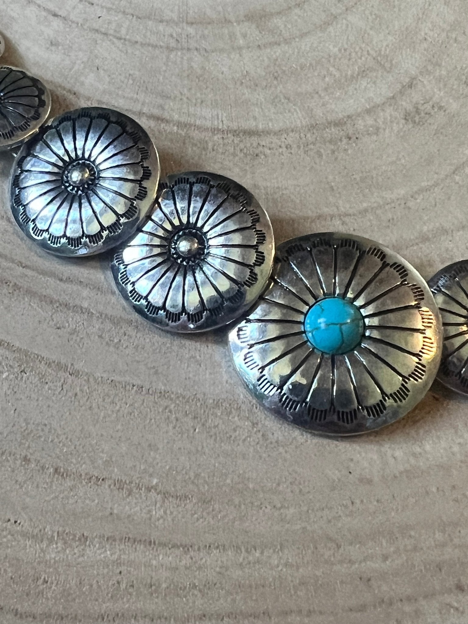 Western Overlapping Concho Necklace with Faux Turquoise — 18 Inch Southwestern Statement - Rooted & Reckless Co.