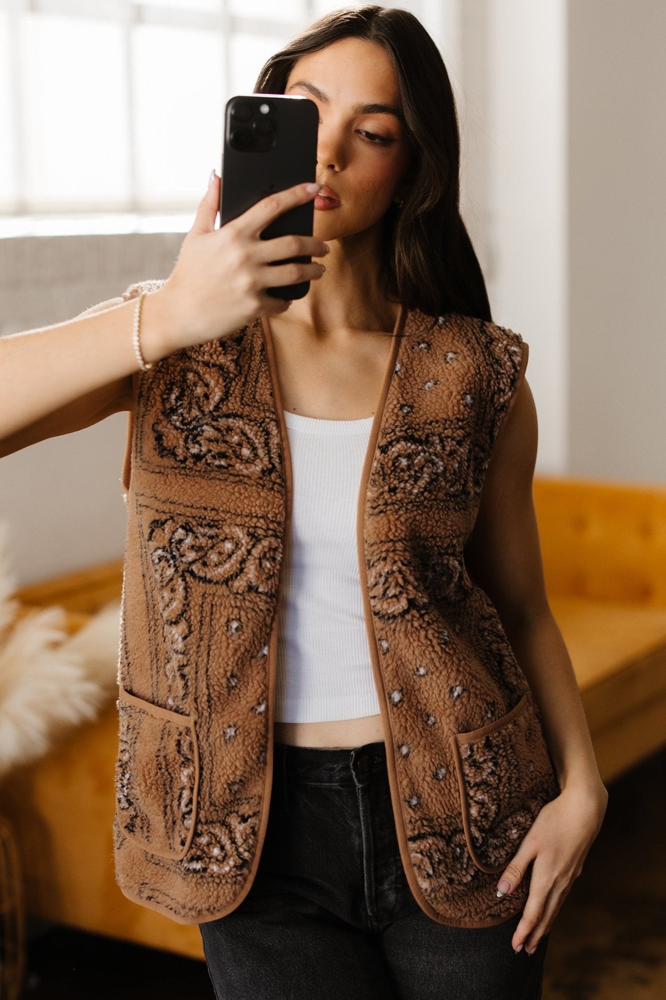 Western Paisley Sherpa Pocketed Vest - Rooted & Reckless Co.