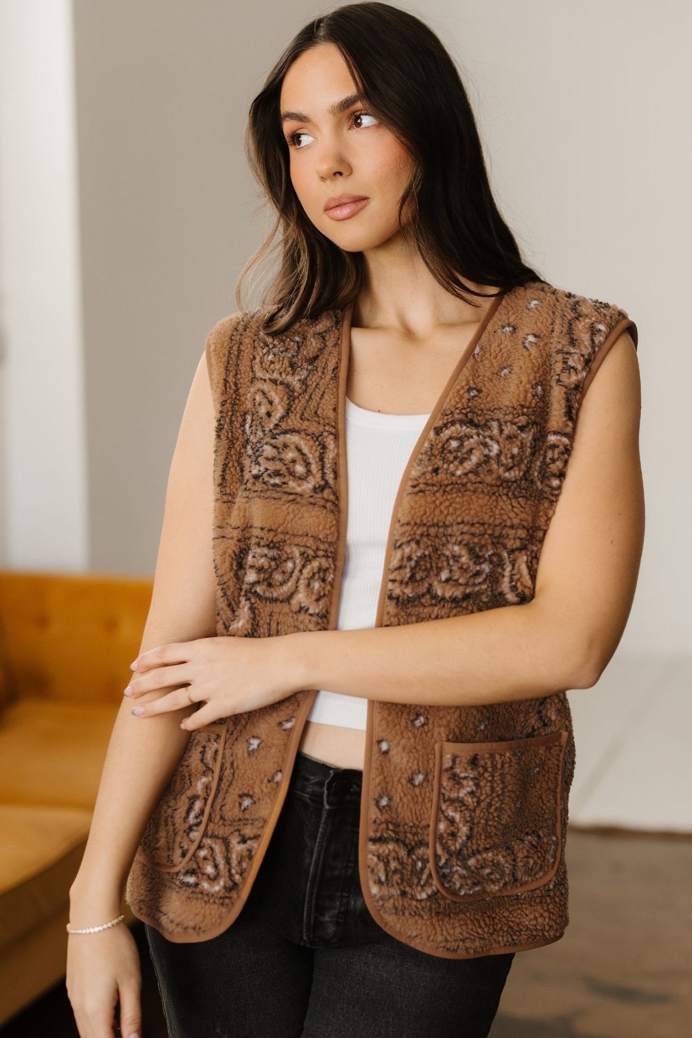 Western Paisley Sherpa Pocketed Vest - Rooted & Reckless Co.