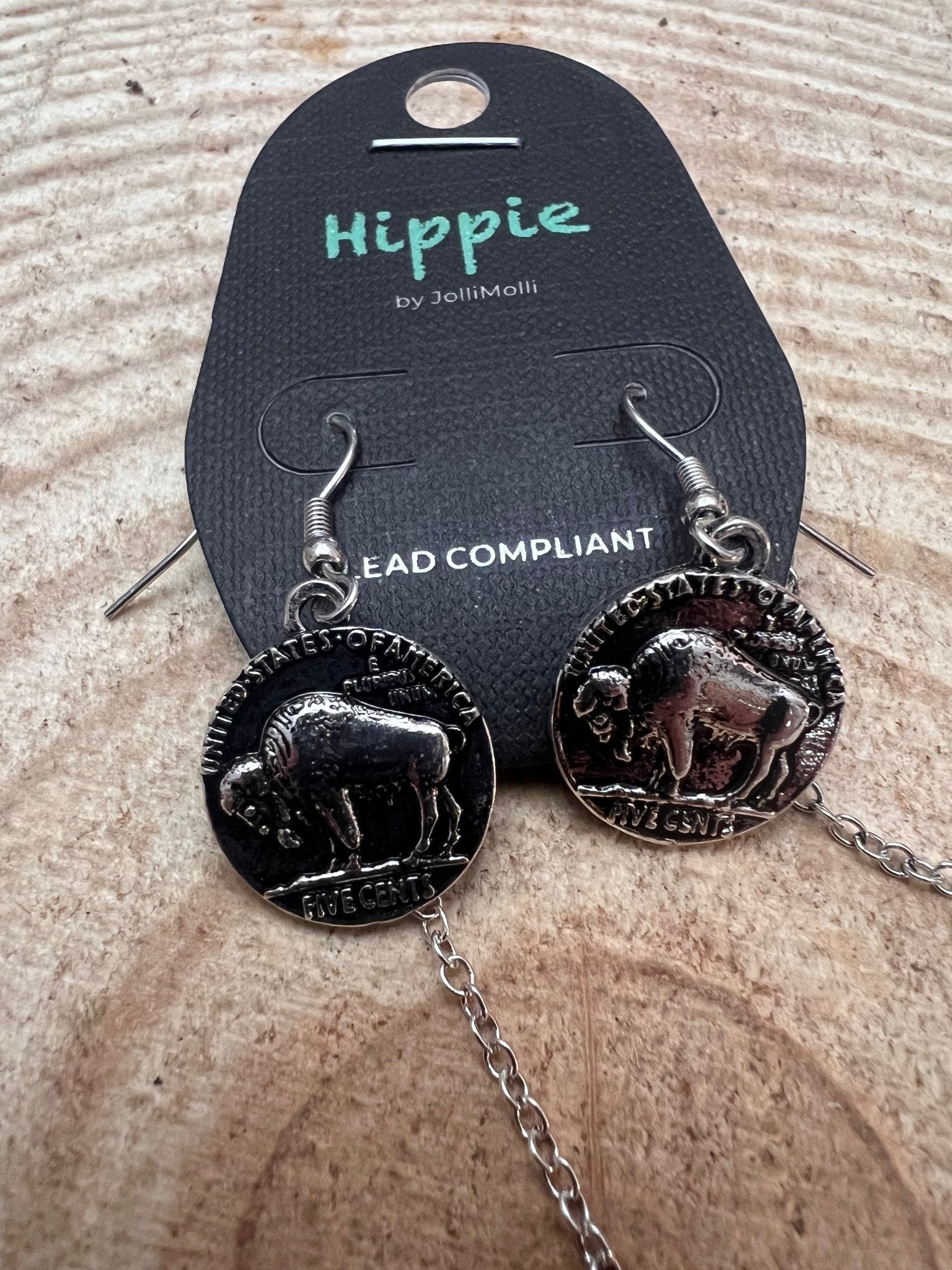 Western Petite Buffalo Coin Necklace & Earring Set — Burnished Silver Western Duo (18 Inch) - Rooted & Reckless Co.