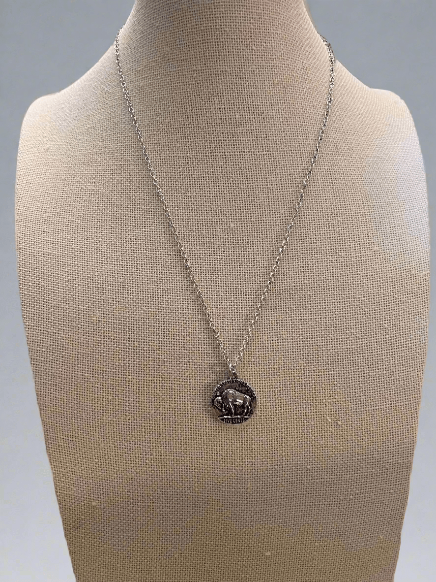Western Petite Buffalo Coin Necklace & Earring Set — Burnished Silver Western Duo (18 Inch) - Rooted & Reckless Co.