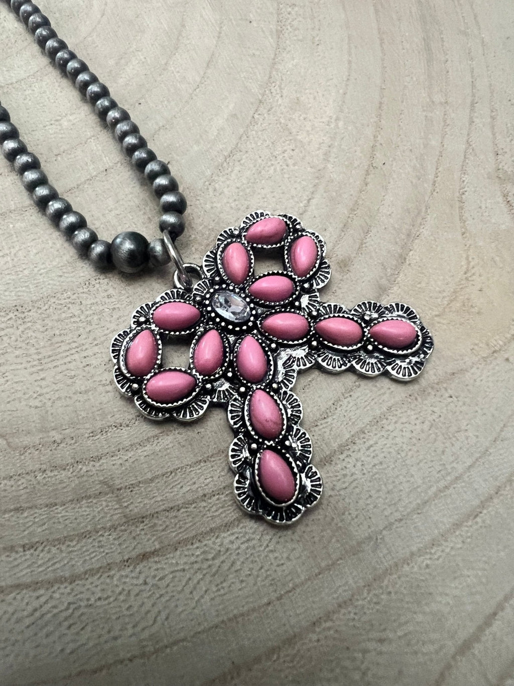 Western Pink Bow Pearl Necklace — Faux Pearls with Pink Bow Detail (18 Inch) - Rooted & Reckless Co.