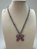Western Pink Bow Pearl Necklace — Faux Pearls with Pink Bow Detail (18 Inch) - Rooted & Reckless Co.