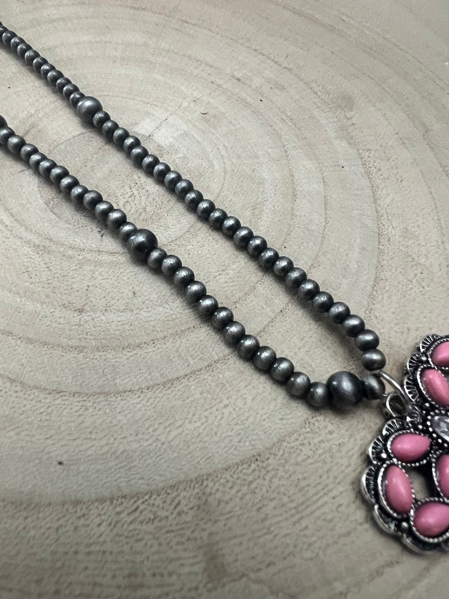 Western Pink Bow Pearl Necklace — Faux Pearls with Pink Bow Detail (18 Inch) - Rooted & Reckless Co.