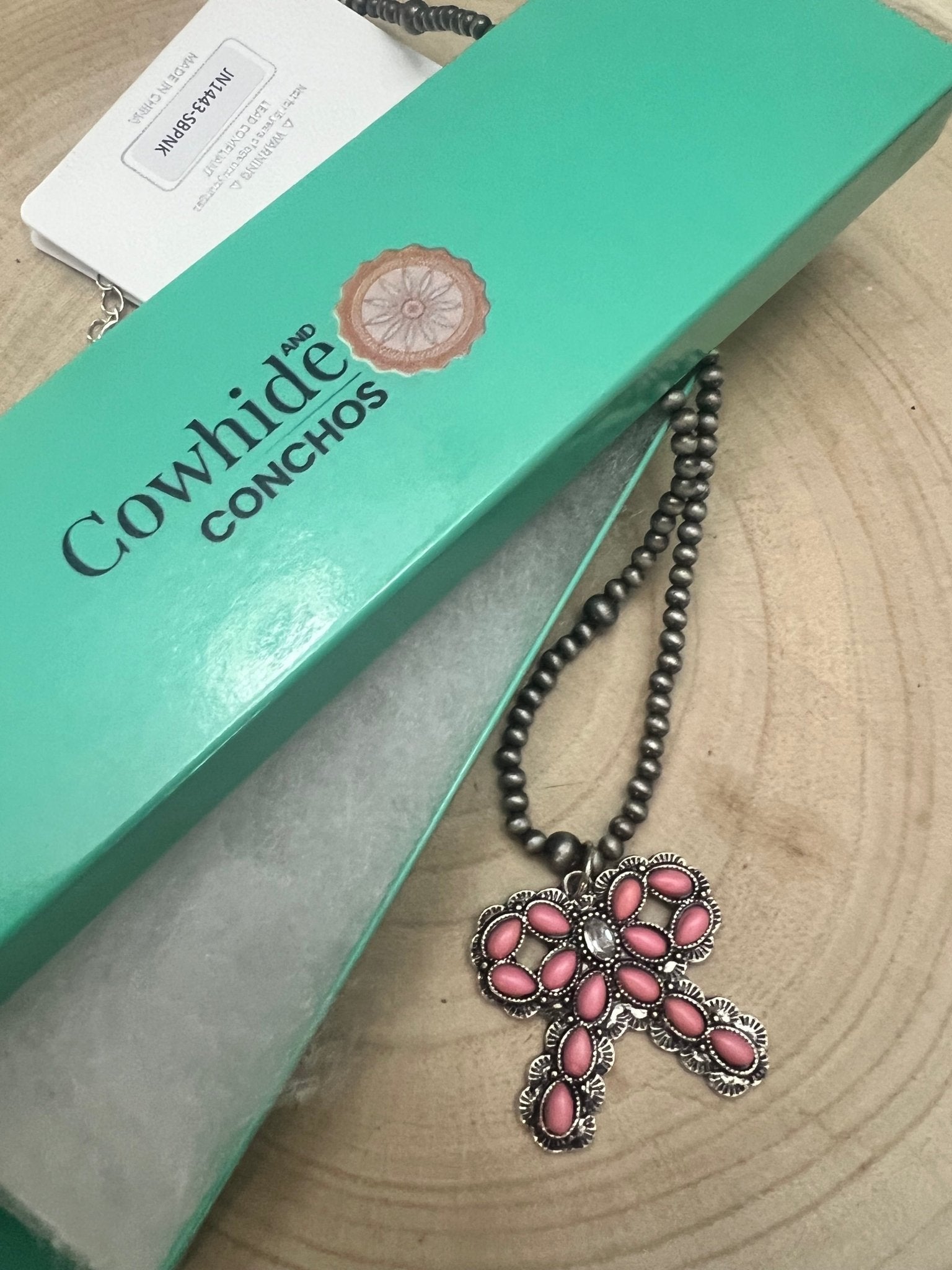Western Pink Bow Pearl Necklace — Faux Pearls with Pink Bow Detail (18 Inch) - Rooted & Reckless Co.