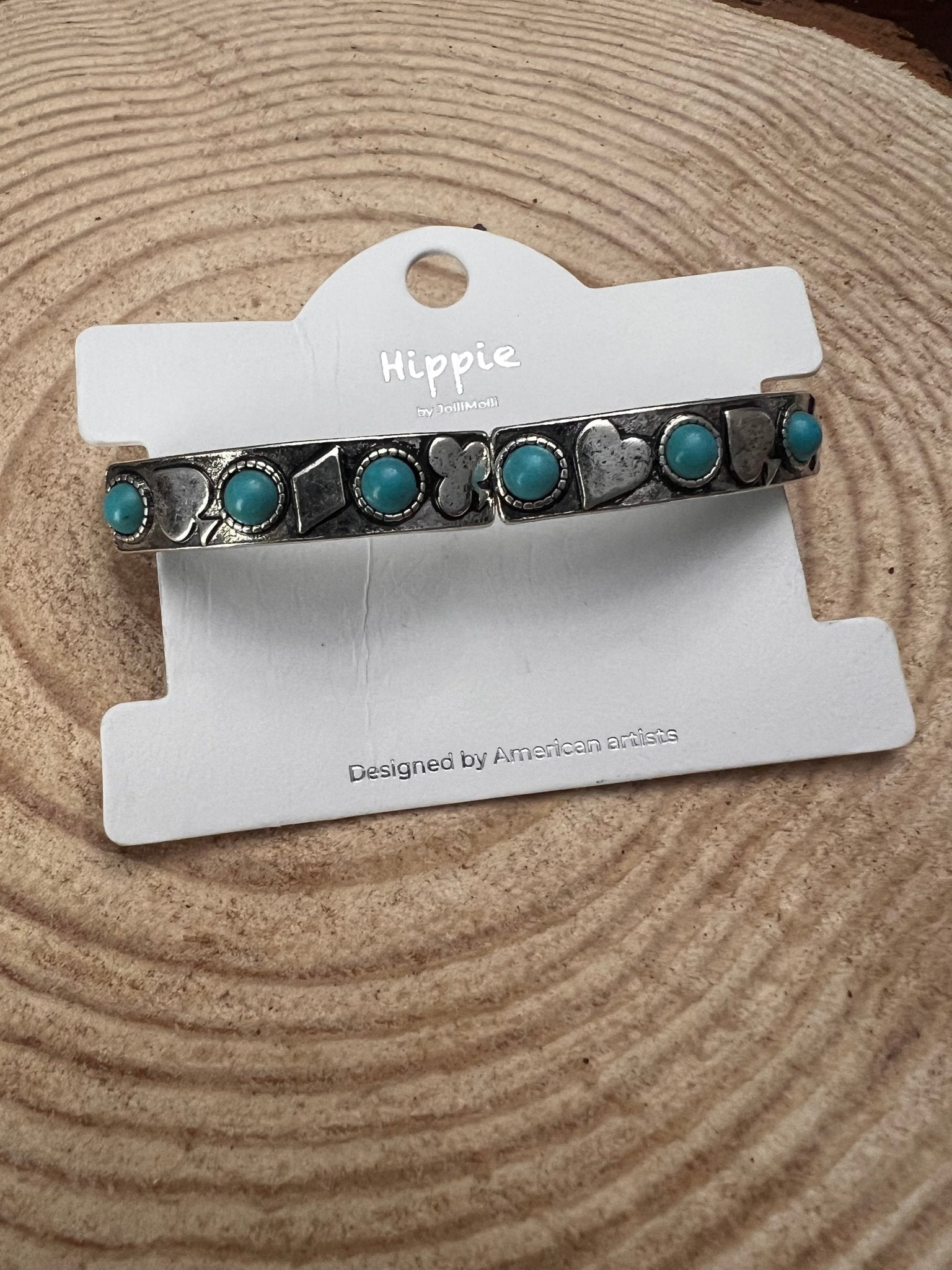 Western Playing Card Stretch Bracelet with Faux Turquoise Accents - Rooted & Reckless Co.