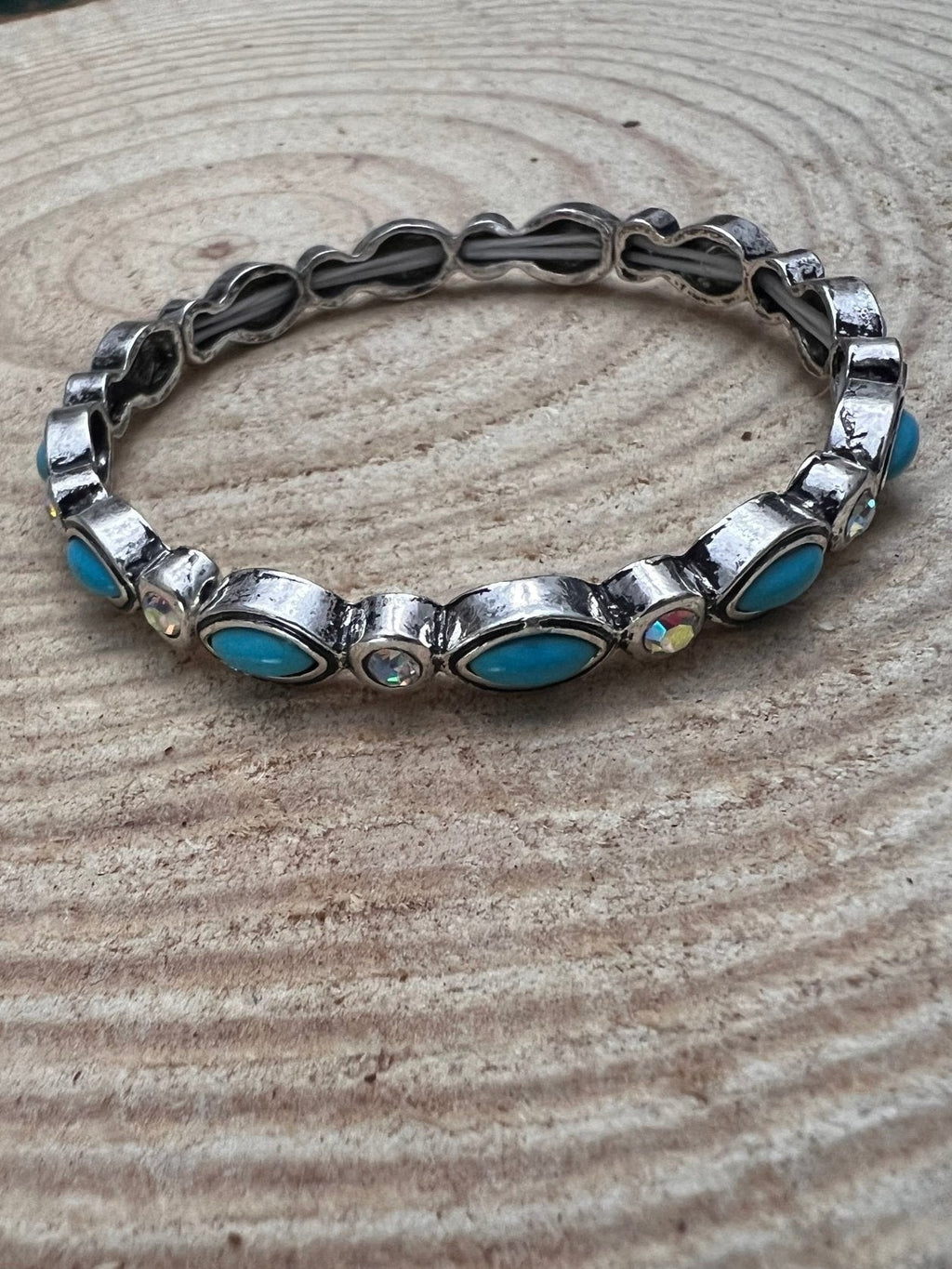Western Rhinestone & Faux Turquoise Stretch Bracelet - Rooted & Reckless Co.