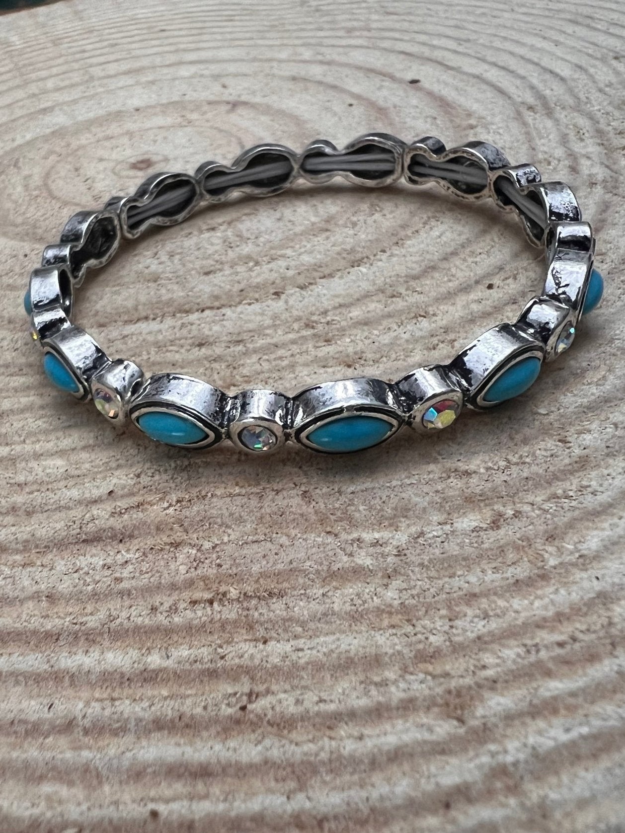 Western Rhinestone & Faux Turquoise Stretch Bracelet - Rooted & Reckless Co.