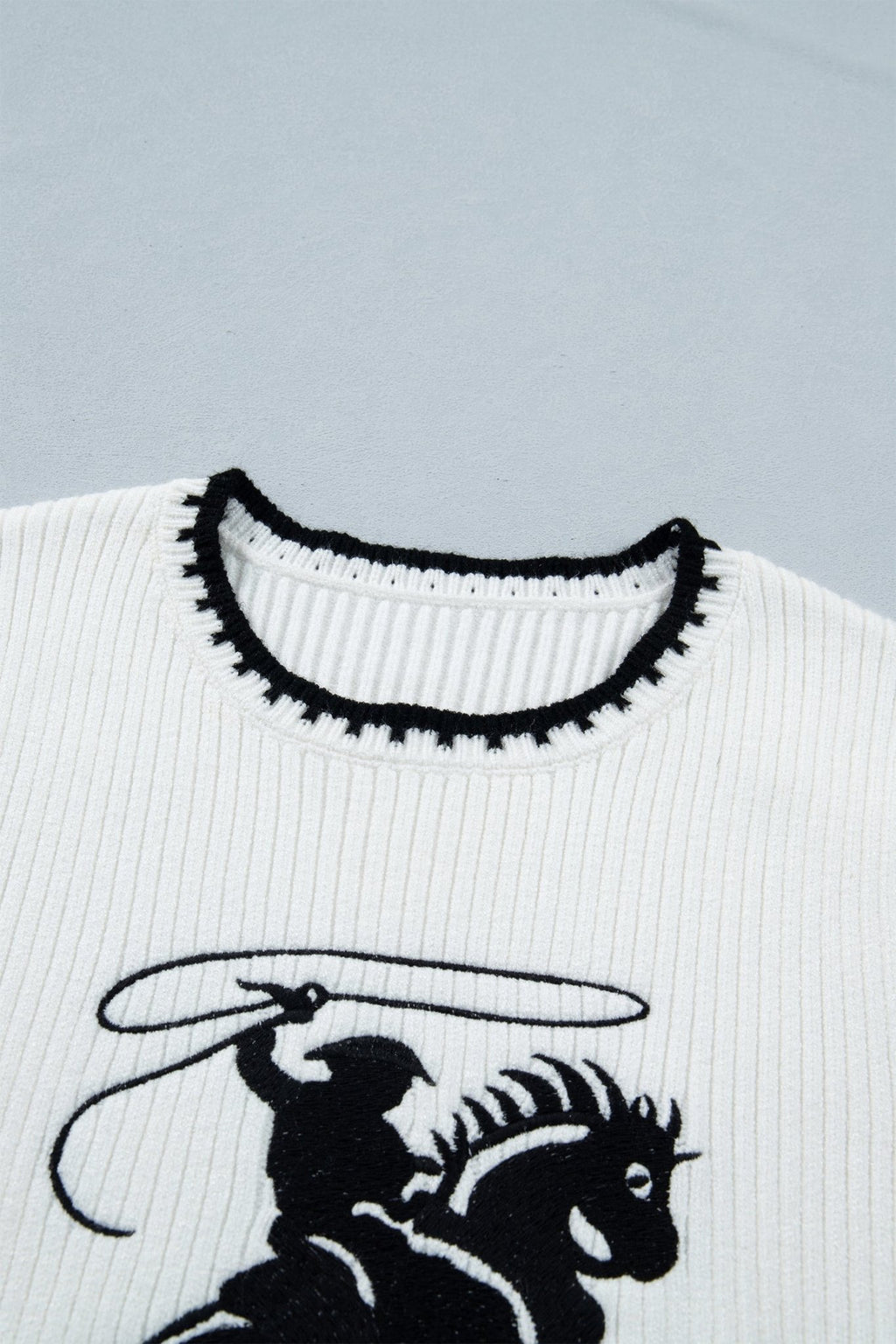 Western Rodeo Cowboy Contrast Trim Sweater Top - Rooted & Reckless Co.