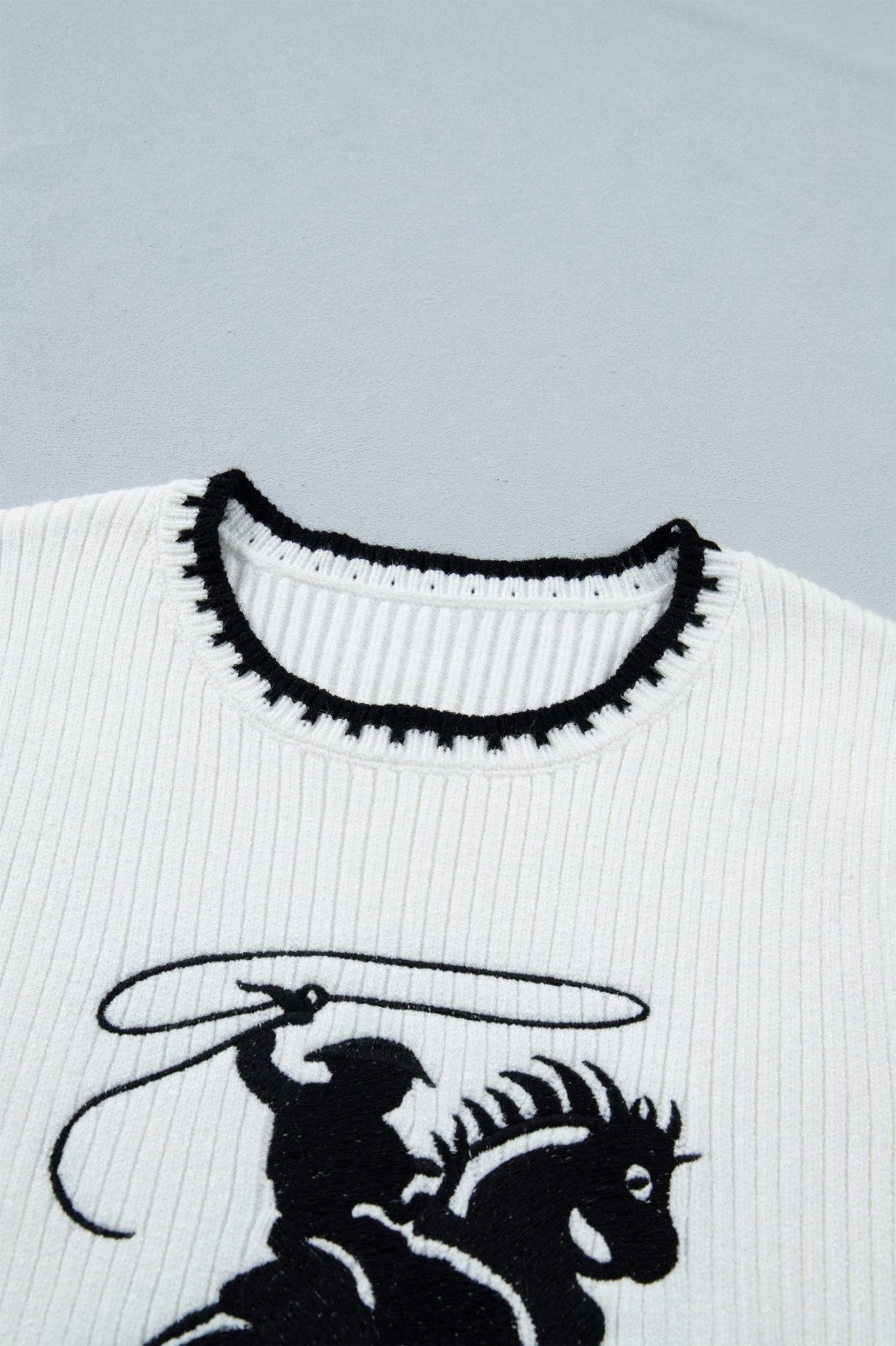 Western Rodeo Cowboy Contrast Trim Sweater Top - Rooted & Reckless Co.