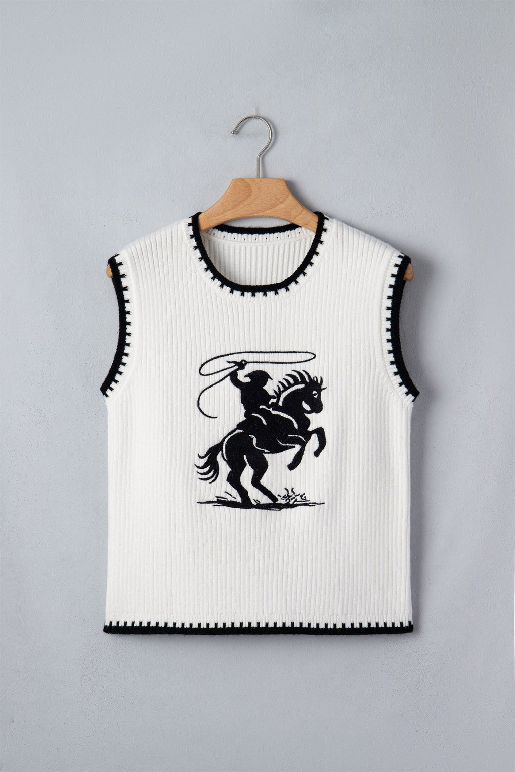 Western Rodeo Cowboy Contrast Trim Sweater Top - Rooted & Reckless Co.