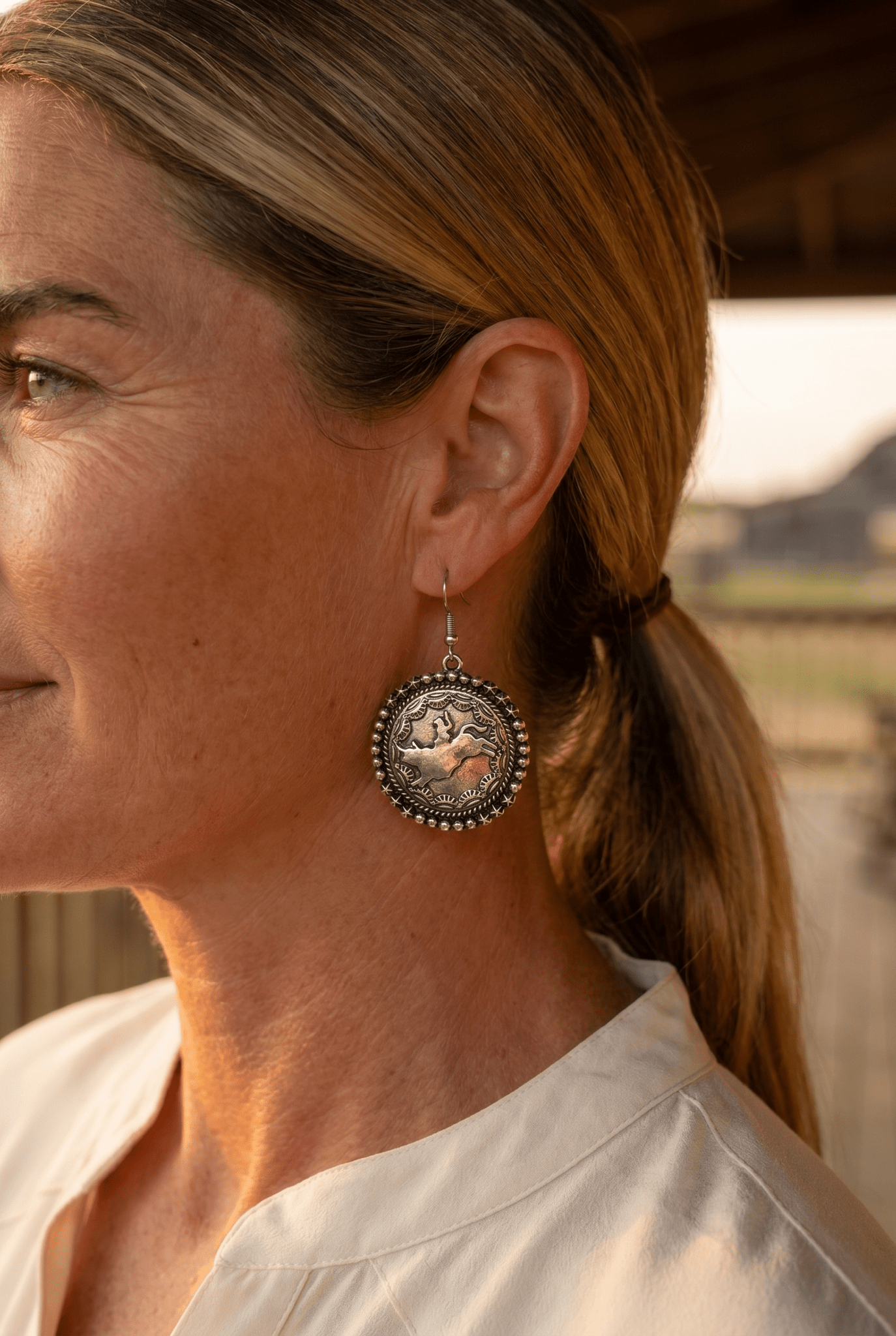 Western Rodeo Cowboy Pendant Earrings — Oxidized Silver Western Statement - Rooted & Reckless Co.
