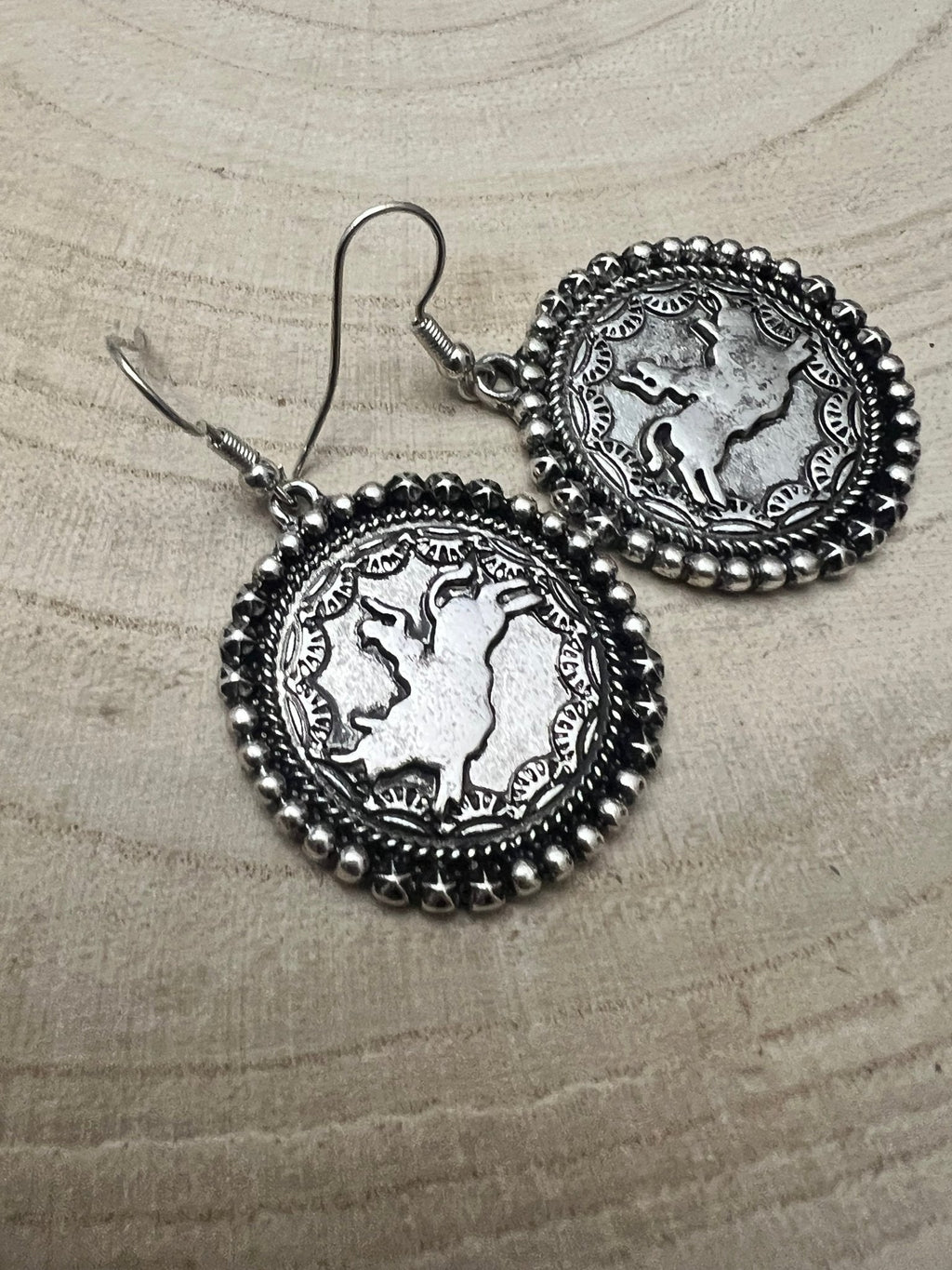 Western Rodeo Cowboy Pendant Earrings — Oxidized Silver Western Statement - Rooted & Reckless Co.