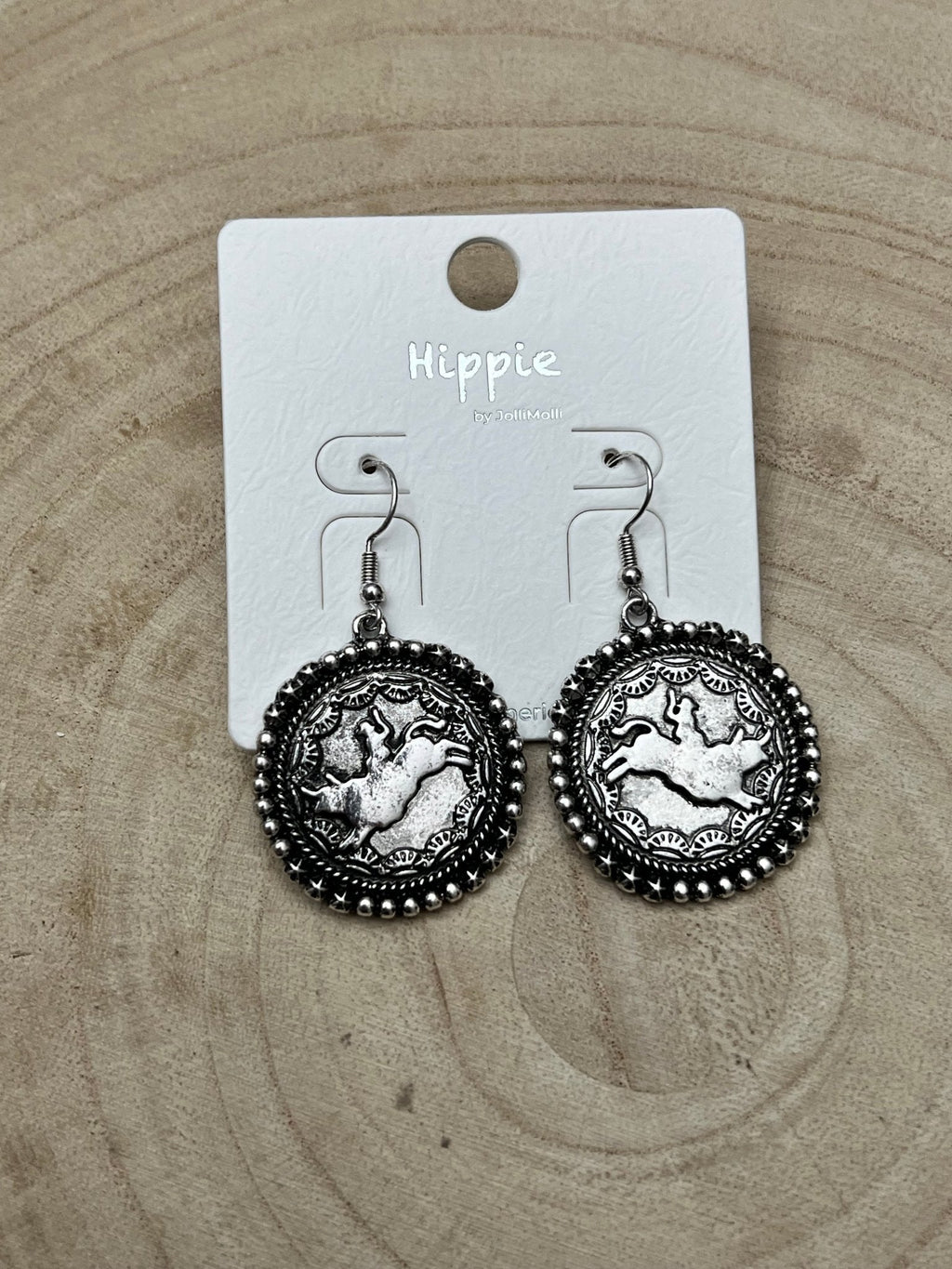 Western Rodeo Cowboy Pendant Earrings — Oxidized Silver Western Statement - Rooted & Reckless Co.
