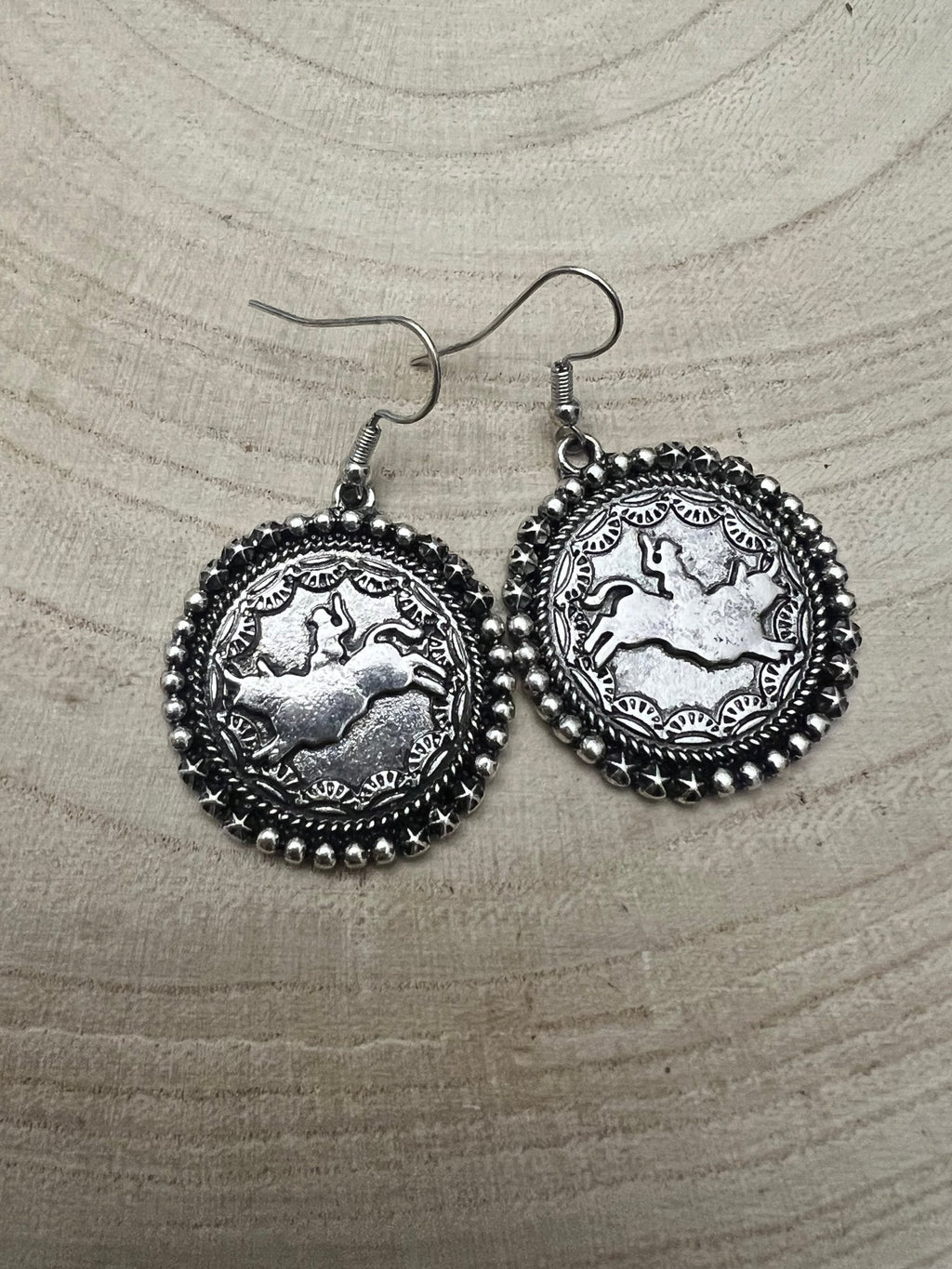 Western Rodeo Cowboy Pendant Earrings — Oxidized Silver Western Statement - Rooted & Reckless Co.