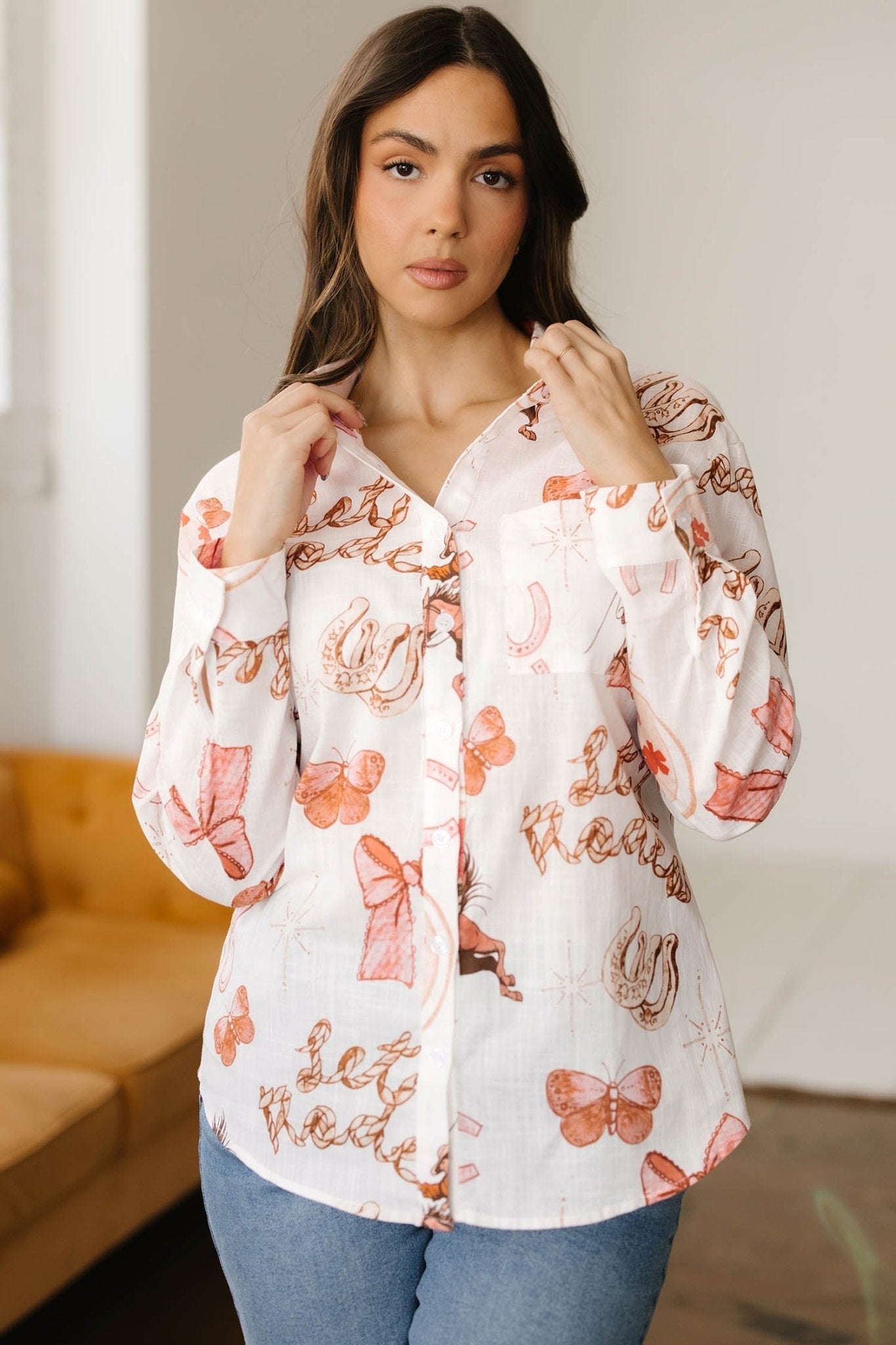Western Rodeo Cowgirl Buttoned Long Sleeve Shirt - Rooted & Reckless Co.