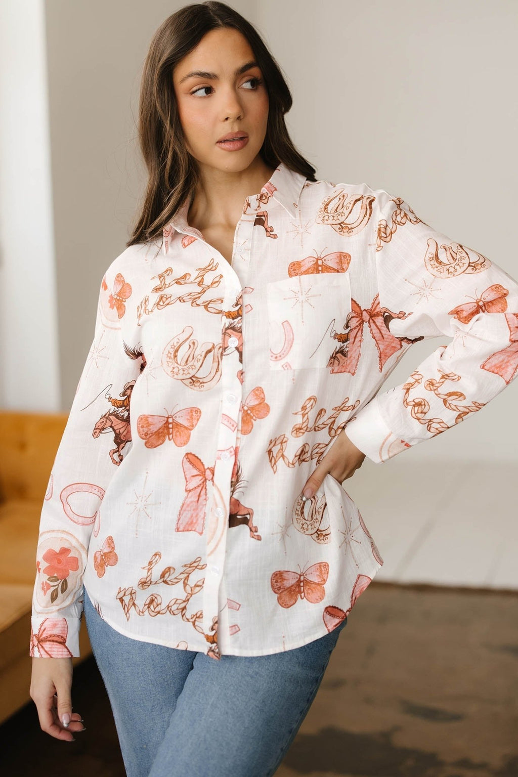 Western Rodeo Cowgirl Buttoned Long Sleeve Shirt - Rooted & Reckless Co.