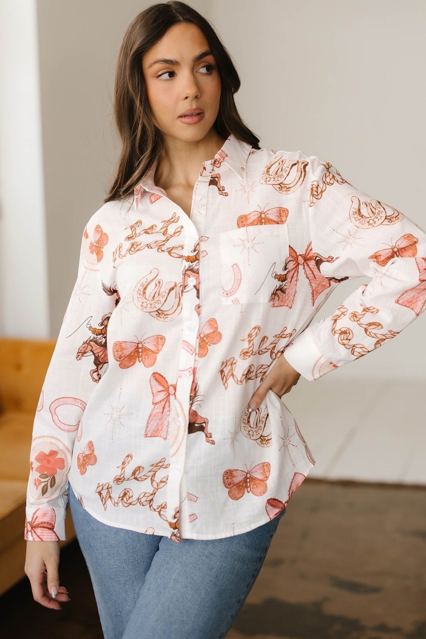 Western Rodeo Cowgirl Buttoned Long Sleeve Shirt - Rooted & Reckless Co.