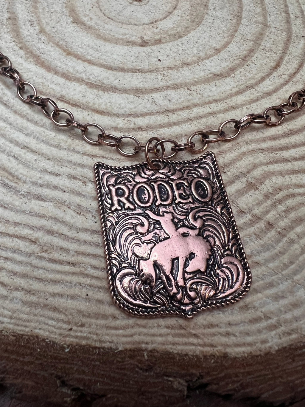 Western Rustic Brass Rodeo Pendant Necklace — 22 Inch Cowgirl Statement - Rooted & Reckless Co.