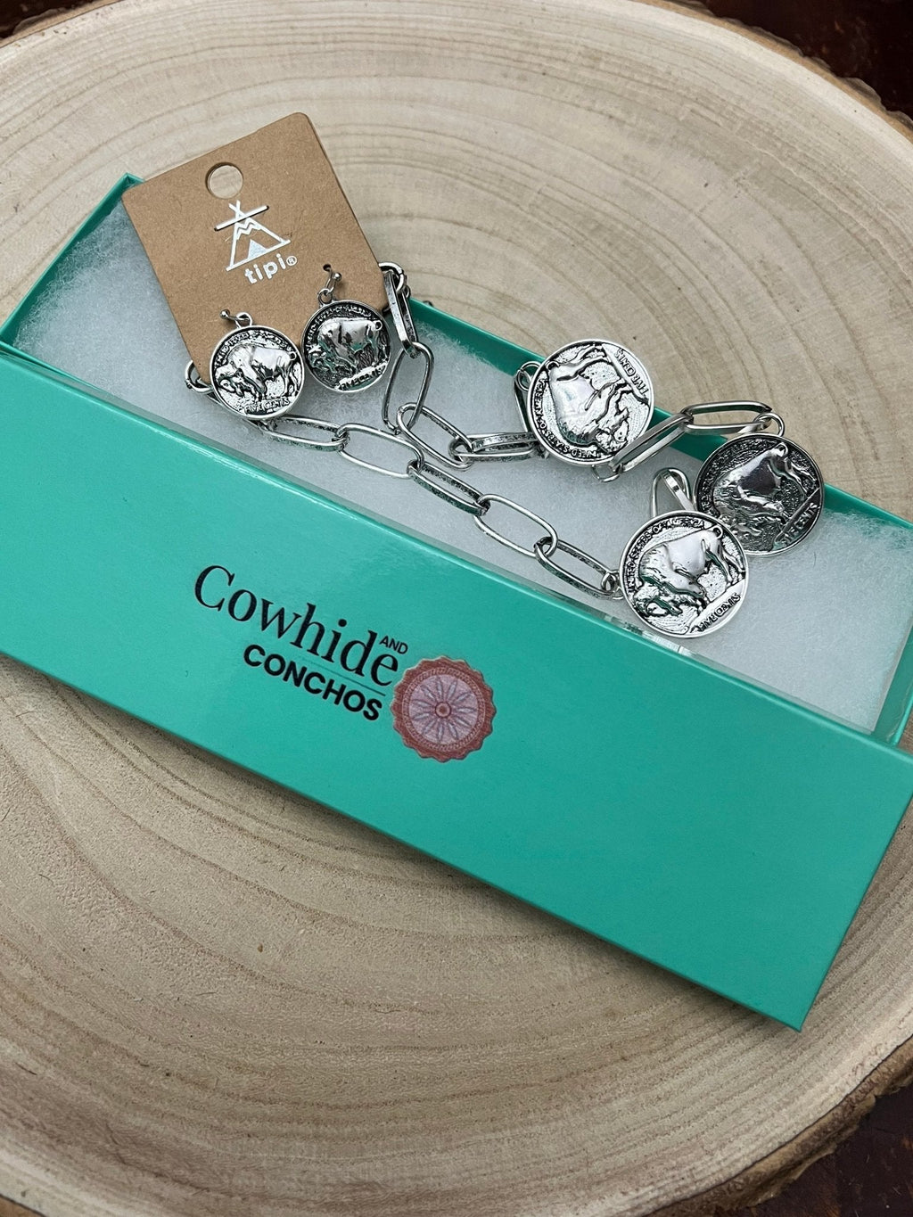 Western Rustic Buffalo Coin Choker & Earring Set — Burnished Silver Western Jewelry Duo - Rooted & Reckless Co.