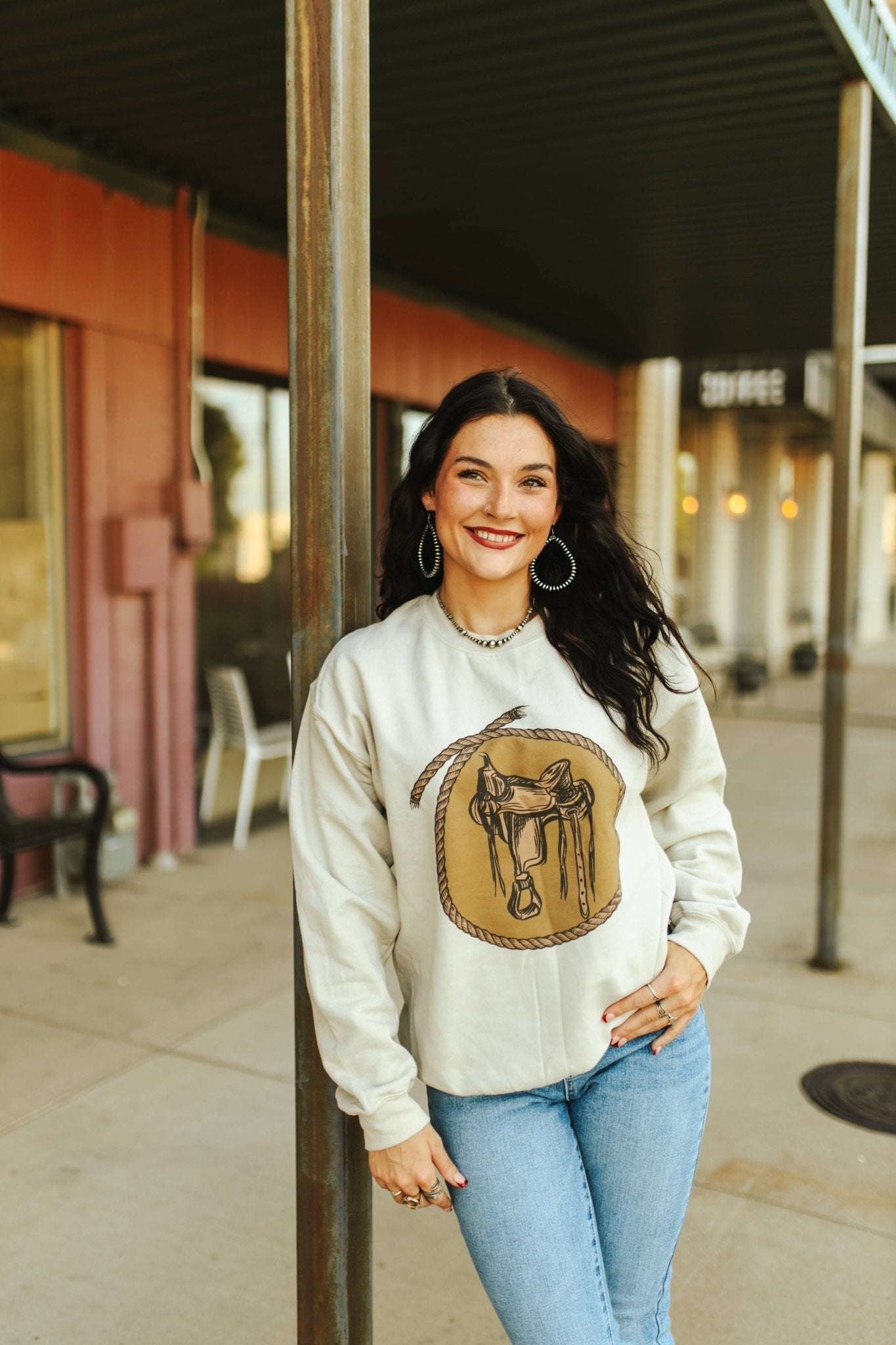 Western Saddle Graphic Sweatshirt - Rooted & Reckless Co.