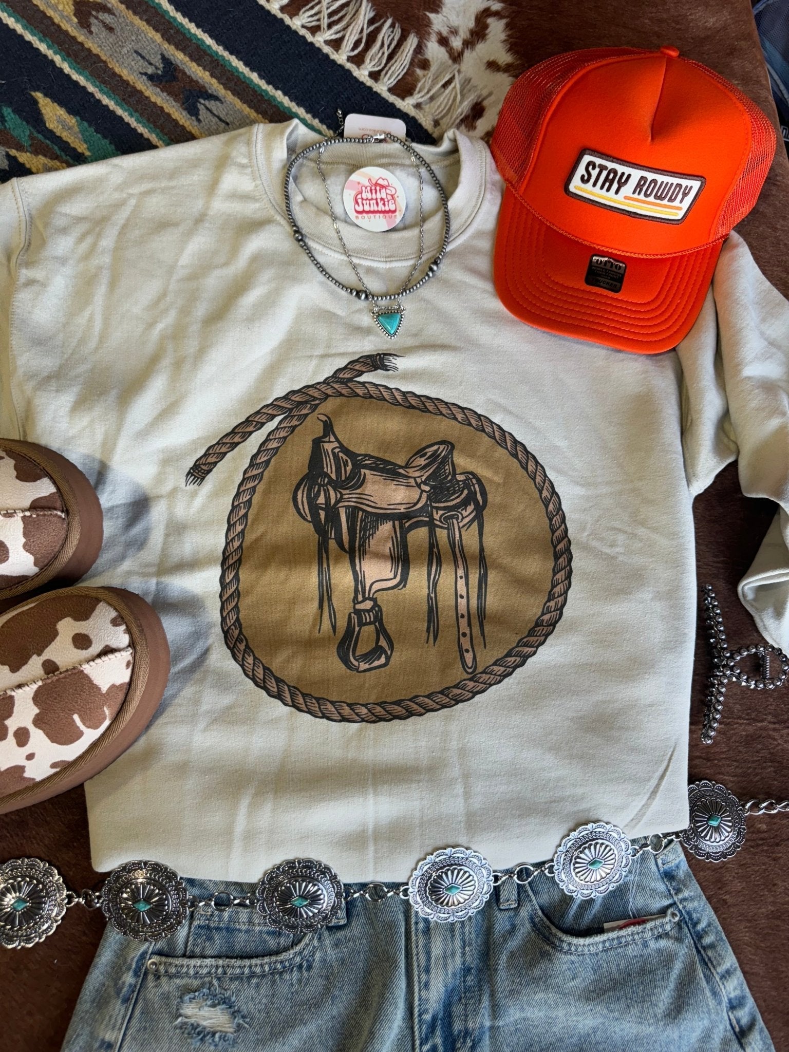 Western Saddle Graphic Sweatshirt - Rooted & Reckless Co.