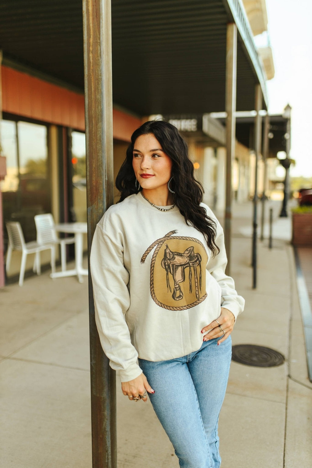 Western Saddle Graphic Sweatshirt - Rooted & Reckless Co.