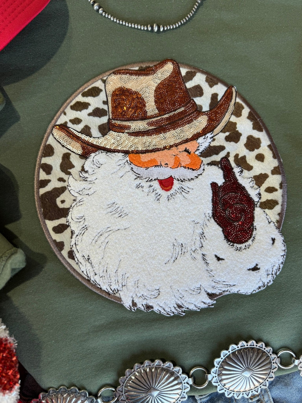 Western Santa Sequin Patch Sweatshirt - Rooted & Reckless Co.