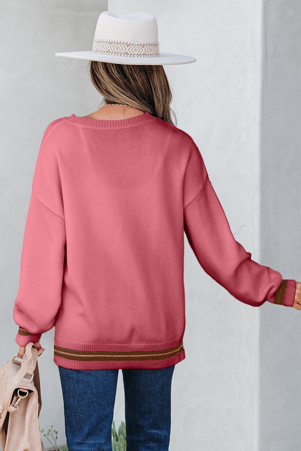 Western See You Cowboy Embroidered Stripe Cuff Sweater - Rooted & Reckless Co.