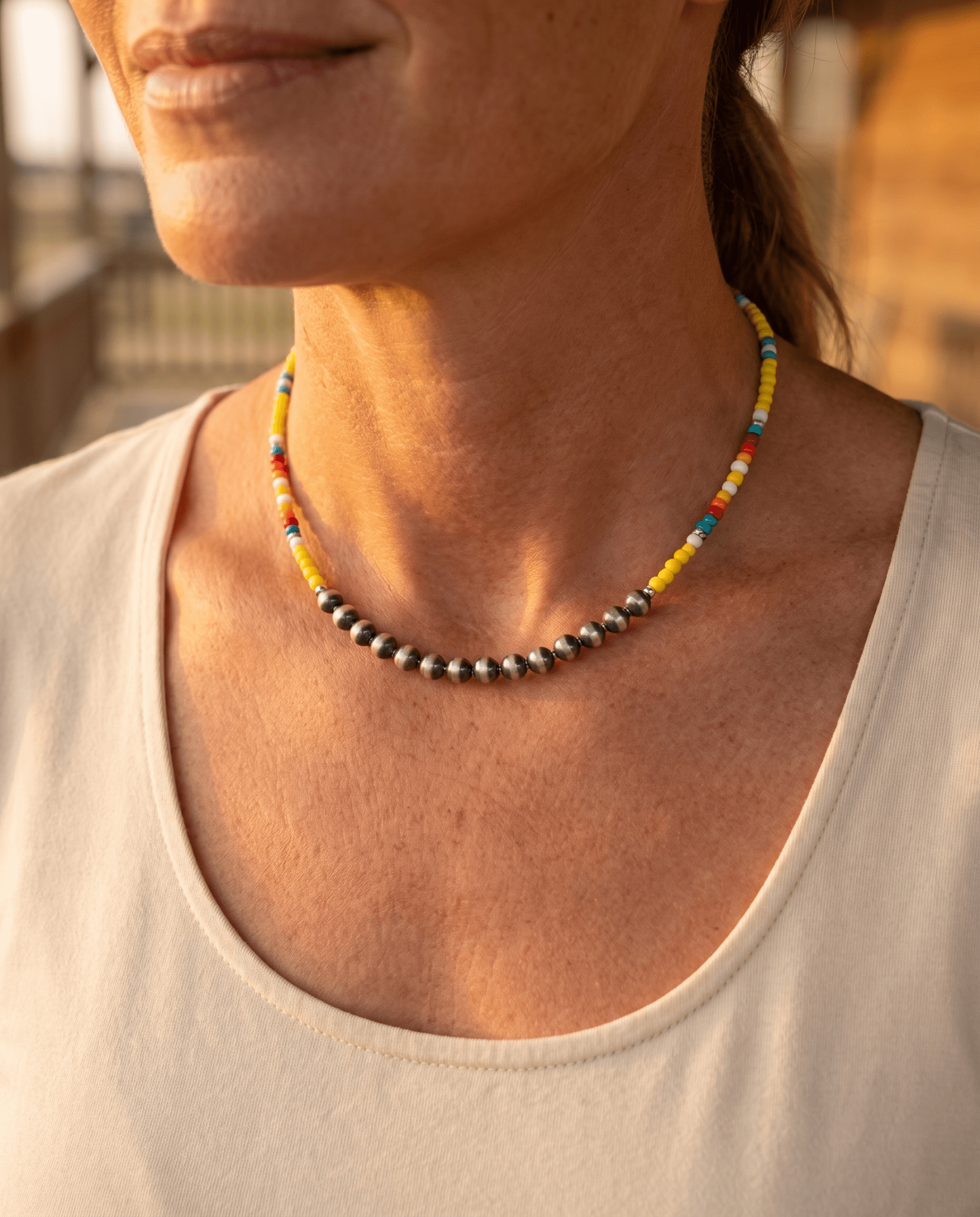 Western Seed Bead Choker with Faux Navajo Pearls — 13 Inch with Extender - Rooted & Reckless Co.