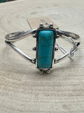 Western Silver Cuff Bracelet — 1-inch Faux Turquoise Rectangle Stone - Rooted & Reckless Co.