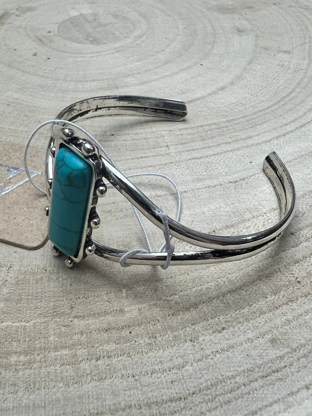 Western Silver Cuff Bracelet — 1-inch Faux Turquoise Rectangle Stone - Rooted & Reckless Co.