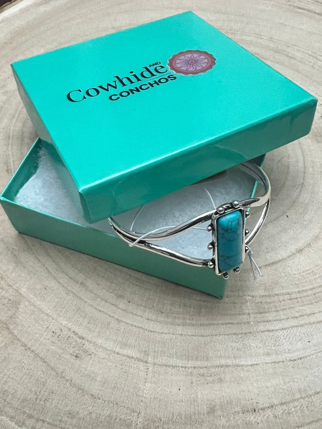 Western Silver Cuff Bracelet — 1-inch Faux Turquoise Rectangle Stone - Rooted & Reckless Co.