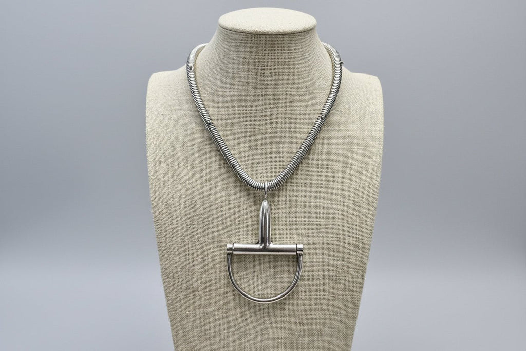 Western Silver Horse Bit Statement Necklace with Rhinestone Snake Chain — Bold Equestrian Jewelry - Rooted & Reckless Co.